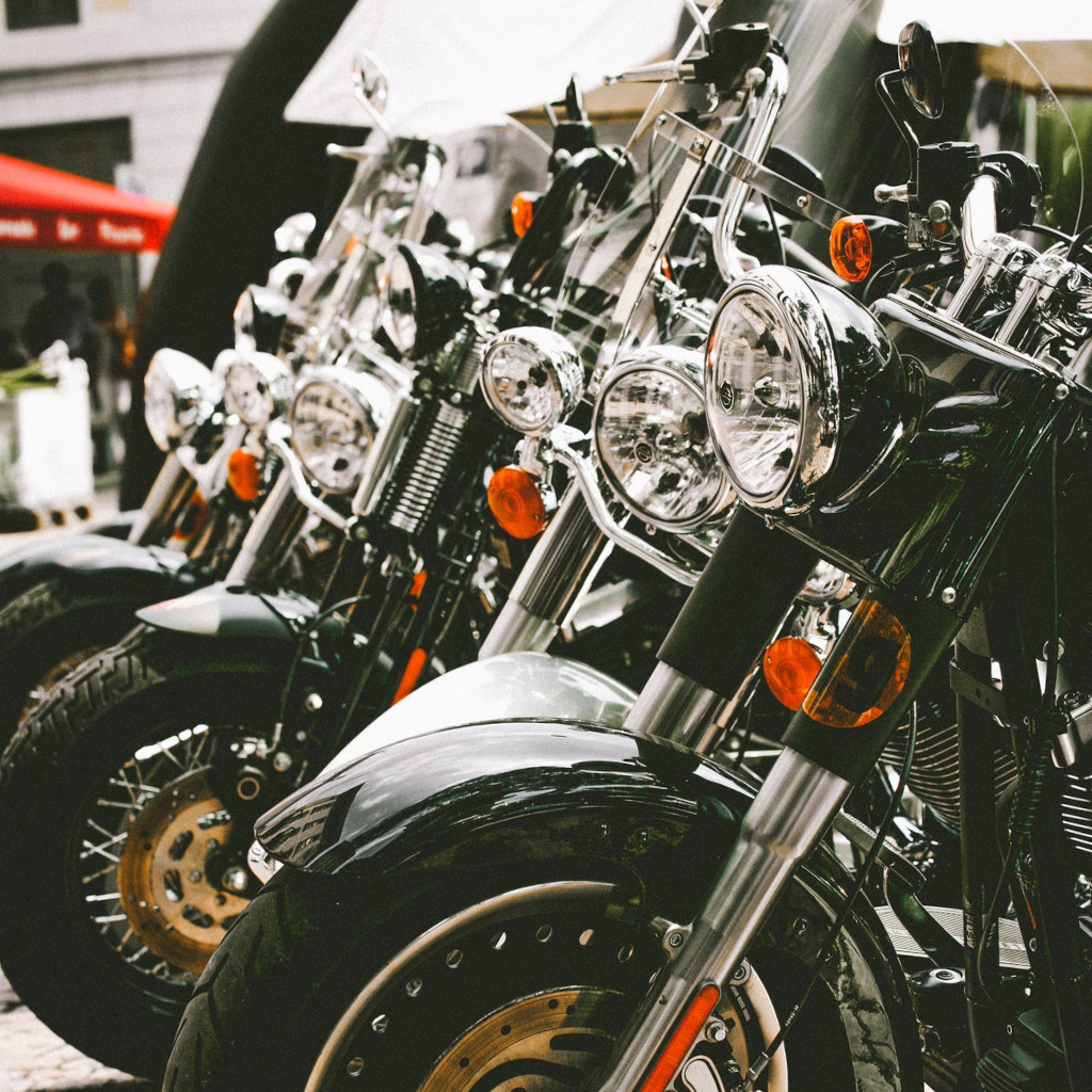 Motorcycles in a row