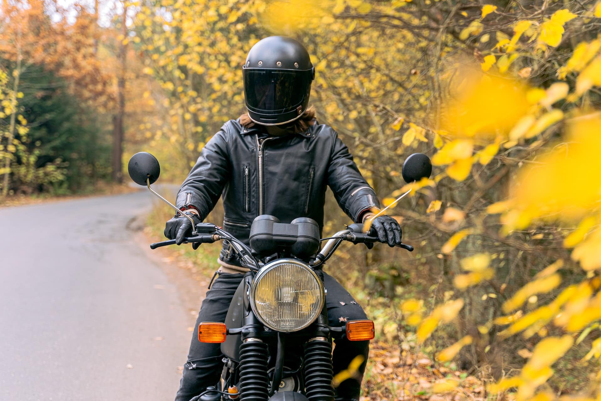 Motorcycle rider in fall colors